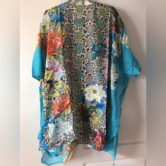 Johnny Was blue leopard floral kimono 30% silk new without tag and label Size L - Picture 6 of 6